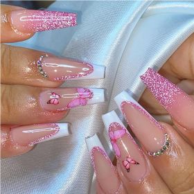24 PCS Glitter Powder Butterfly Nail Art (Option: Pink)