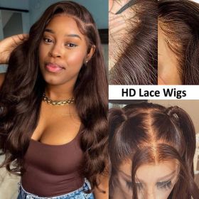Chocolate Brown 4x4 Lace Closure Wig Human Hair Color Body Wave Density (Option: 8inch)