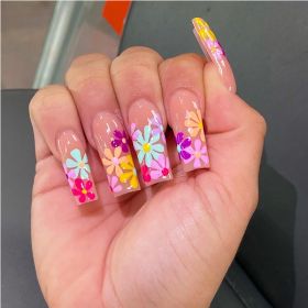 24 PCS Long Flat Flowers Nail Art (Option: Pink)